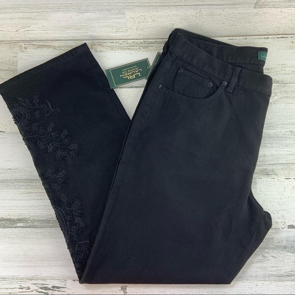 LRL Lauren Jeans Co NWT Black Denim Embroidered Sequin Jeans 16